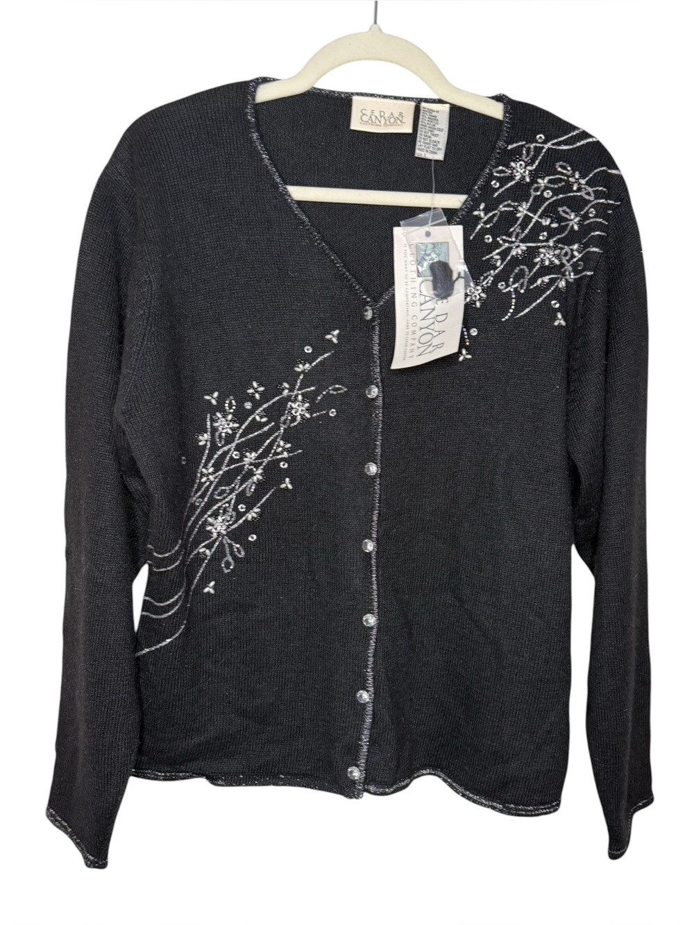 Vintage Cedar Canyon Cotton Angora Blend Cardigan Black Size Large NWT
